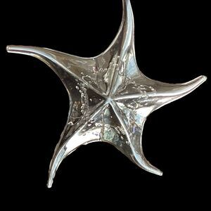 Art Glass Starfish Clear Bubbles Blown Paperweight Decorative Ocean Theme